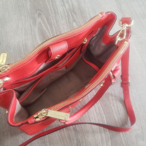 Michael Kors Sutton Mandarin Orange Small Leather Handbag Purse Bag - Picture 9 of 12